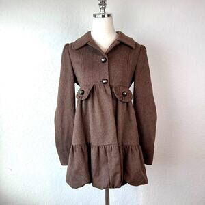 Vintage Y2K Miss Me Wool Blend Dark Coquette Pea Coat size Medium Brown